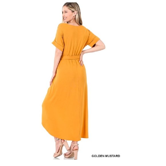 Belted Short Sleeve Tulip Dress - Maxi Dress - Hi Low Spring / Summer Dress - Picture 5 of 5